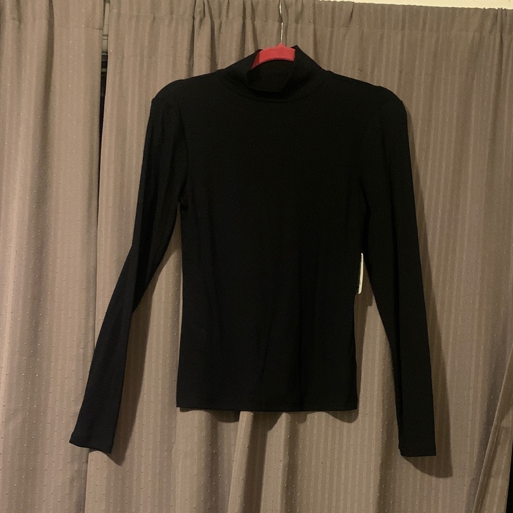 Women’s Ana Classic Mock Neck Black Long Sleeve Women's Top with back seam Sze M